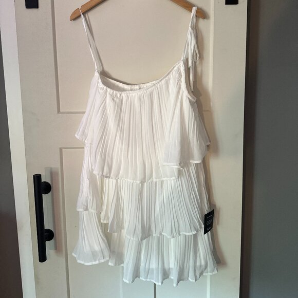 Lulus Blowing Kisses White Pleated One-Shoulder Mini Dress - XL, NWT - Picture 11 of 11